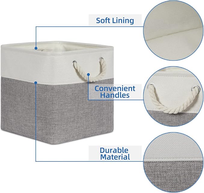 Temary Fabric Storage Baskets for Organizing, Grey Basket for Shelves, Collapsible Baskets with Handles for Shelves, Home, Cl