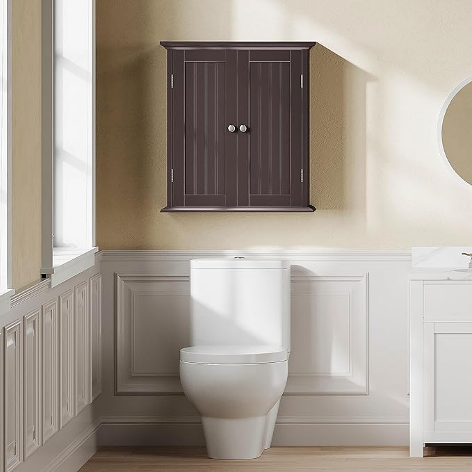 ChooChoo Bathroom Wall Cabinet, Over The Toilet Space Saver Storage Cabinet, Medicine Cabinet with 2 Door and Adjustable Shel