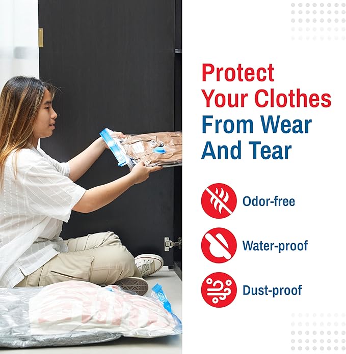 10-Pack Variety Vacuum Storage Bags for Comforters, Blankets & Clothes – Vacuum Sealed Compression Bags with Hand Pump – Spac