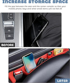 2PCS Car Seat Gap Filler,Car Accessories Car Organizer,Cars Seat Gap Filler Organizer with 2 Storage Areas,Used for Phone,Wallets,Keys,Eyeglasses,Fit for Most Cars,Trucks,SUVs (Red)