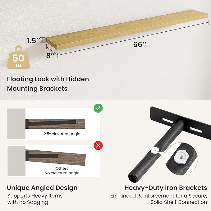 Fun Memories Rustic Wood Floating Shelves for Wall, Space-Saving Wall Mounted Shelves for Bathroom, Bedroom, Living Room and 