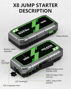 X8 Jump Starter 8000A Battery Jumper Starter Portable with Force Start, 12V Car Starter Jump Box & Battery Booster for All