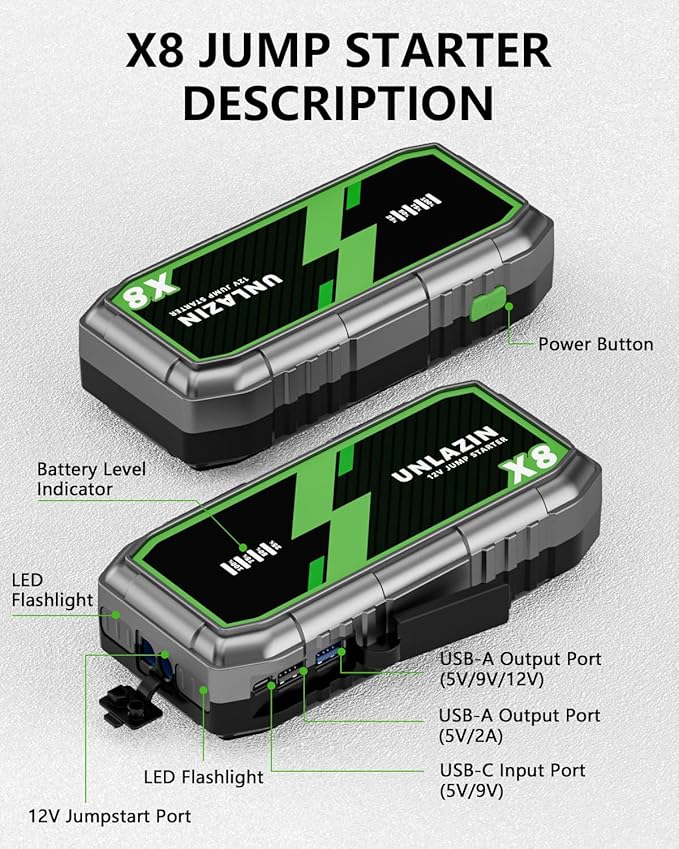 X8 Jump Starter 8000A Battery Jumper Starter Portable with Force Start, 12V Car Starter Jump Box & Battery Booster for All
