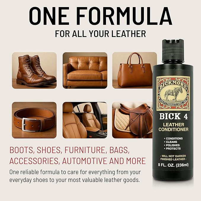 Bickmore Bick 4 Leather Conditioner and Leather Cleaner 16 oz - Will Not Darken Leather - Safe For All Leather Apparel, Furni