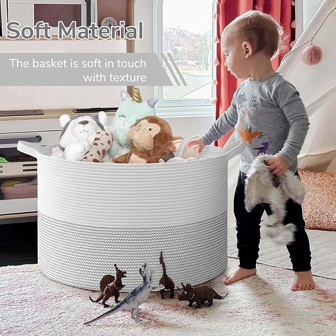 INDRESSME 115L Extra Large Blanket Basket, Cotton Rope Toy Baskets Storage Kids Toy Bin for Playroom Decor Woven Baby Laundry