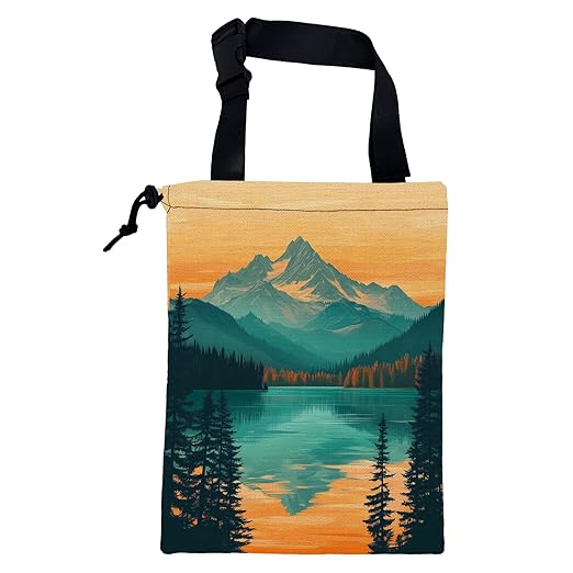 Car Garbage Bag Mountain and Forest at Sunset Hanging Canvas Car Trash Bag Drawstring Car Back Seat Organizer for Car Back Front Seat Console with Adjustable Buckle