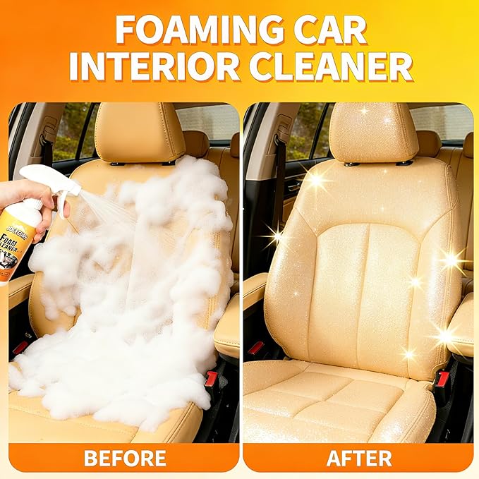 Jocecury 2Pcs Multi-Purpose Foam Cleaner, 600ML Car Interior Cleaner for Leather Seats, Fabric, Vinyl & Carpet, No Rinse Inte