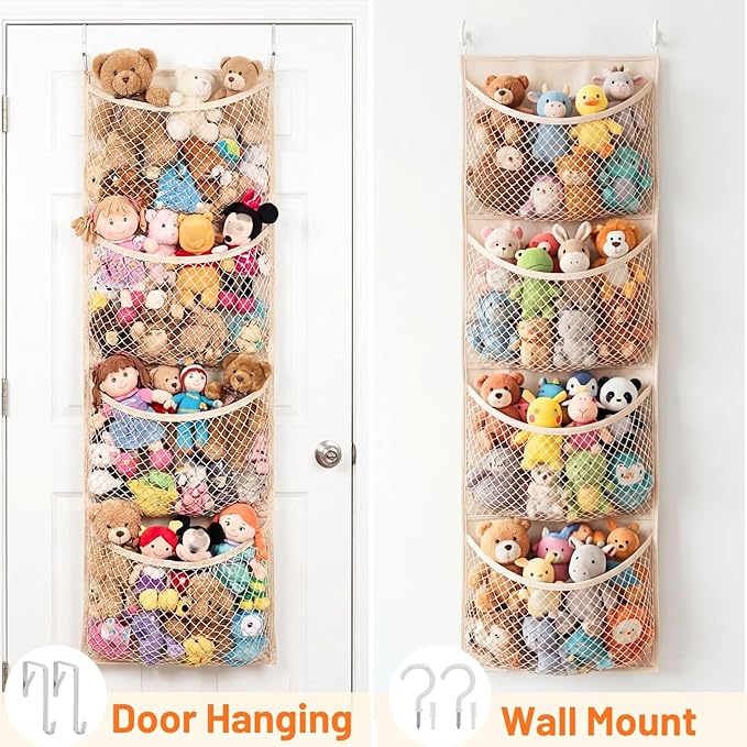 Over The Door Stuffed Animal Storage, Cotton Toy Organizer for Storage Plush Toys,Baby Supplies, Stuffed Animal Holder with 4