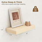 Marsmiles Natural Wood Floating Shelves | Unfinished Wood Wall Shelves Set of 2 | 16" W x 7.7" D x 1.6" H Natural Wooden Shel