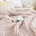 Admitrack Chunky Knit Blanket Throw, 100% Hand Knit Chenille Throw Blanket for Sofa & Home Decor, Soft and Cozy Knitted Throw