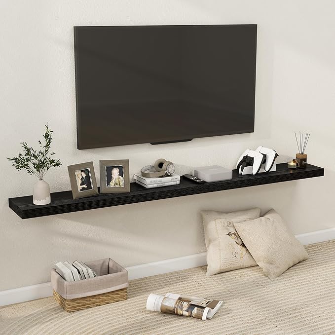 Fun Memories 72 Inch Floating Shelves for Wall, Fireplace Mantel Shelf with Invisible Heavy Duty Bracket, 8 Inch Deep Storage