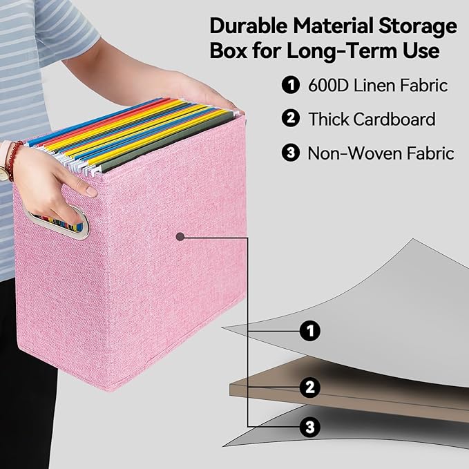 4 Packs Letter Size File Organizer, File Folders Organizer, Fabric Storage Box, Collapsible Paper Organizer with Metal Handle