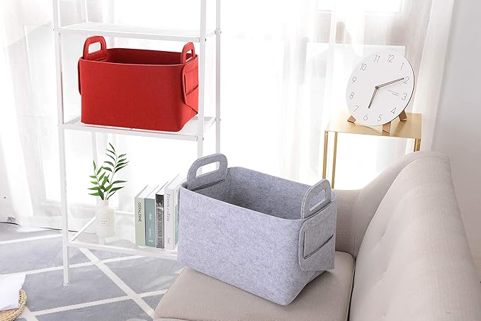 Minoisome Storage Basket Felt Storage Bin Collapsible& Convenient Box Organizer with Carry Handles for Office Bedroom Closet 