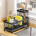 Black Sponge Holder for Kitchen Sink, Sink Caddy with Brush Holder Self-draining Sponge, Sturdy Rustproof Stainless Steel Kit