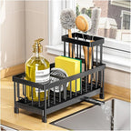 Black Sponge Holder for Kitchen Sink, Sink Caddy with Brush Holder Self-draining Sponge, Sturdy Rustproof Stainless Steel Kit
