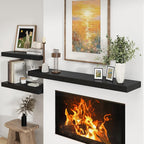 12 Inch Deep Floating Shelves | 55 Inch Black Floating Shelves | 55" W x 12" D Rustic Wood Shelves for Wall | Deep Black Shel