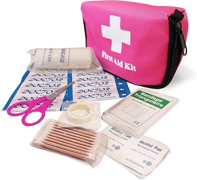 Pretty Pink Roadside Kit - Pink Emergency Kit for Teen Girls and Women - Car Accessories for Women - Durable Carry Bag with L