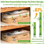 Livole 2 Pack Bamboo Under Bed Storage, 6-10 inches Height Adjustable Underbed Storage Containers, 92L XXXL Large Under Bed S