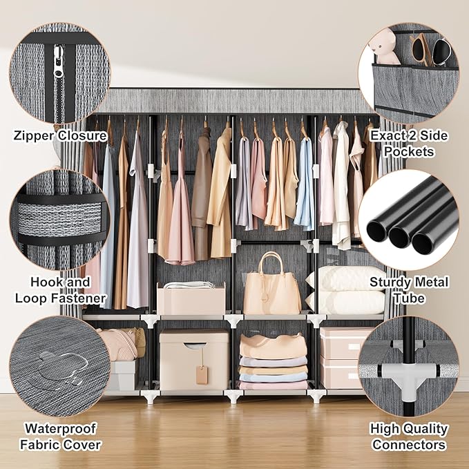 VTRIN Portable Closet for Hanging Clothes 67 Inch Wide Large Capacity Portable Wardrobe Closet with Cover, 4 Storage Shelves 
