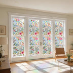 Hilarious Stained Glass Window Film Rainbow Floral Static Cling Window Film Flower Window Privacy Film No Glue Decorative Window Cling UV Blocking Heat Control Glass Windows Stickers, 35.4''x118''