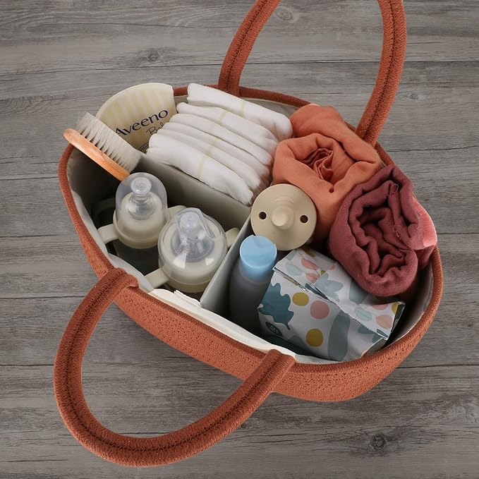 Baby Diaper Caddy Organizer for Girl Boy Cotton Rope Nursery Storage Bin Basket Portable Holder Tote Bag for Changing Table C