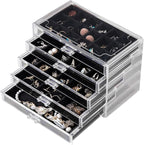 Frebeauty Acrylic Jewelry Organizer Earring Organizer Box with 5 Drawers Earring Holder Organizer with Velvet Trays Clear Jew