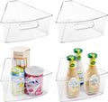 Oubonun Lazy Susan Organizers Set of 4, 10.2”x 9.4”x 4” Plastic Transparent Kitchen Cabinet Storage Bins with Handle, 4" Deep