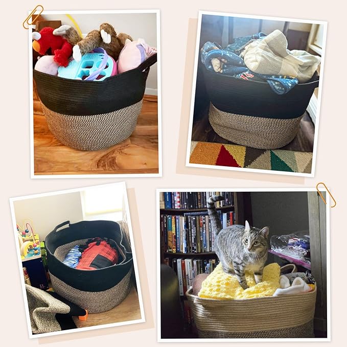 INDRESSME Large Storage Baskets for Organizing, 21.7 x 13.8 Blanket Basket Living Room Dog Toy Bin, Woven Laundry Basket for 