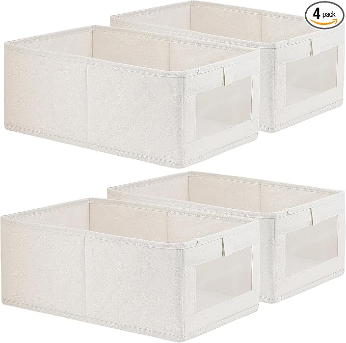 Fordonral 4 Pack Linen Storage Bins, Storage Containers for Organizing Clothing, Jeans, Toys, Books, Shelves, Closet, Wardrob