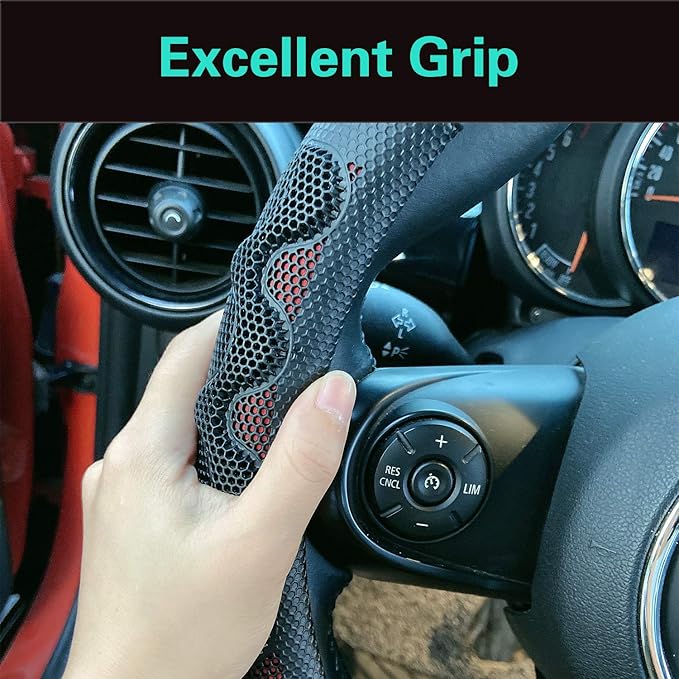 PINCTROT Small Size Steering Wheel Cover Great Grip with 3D Honeycomb Anti-Slip Design, 14 Inch (Wine Red)