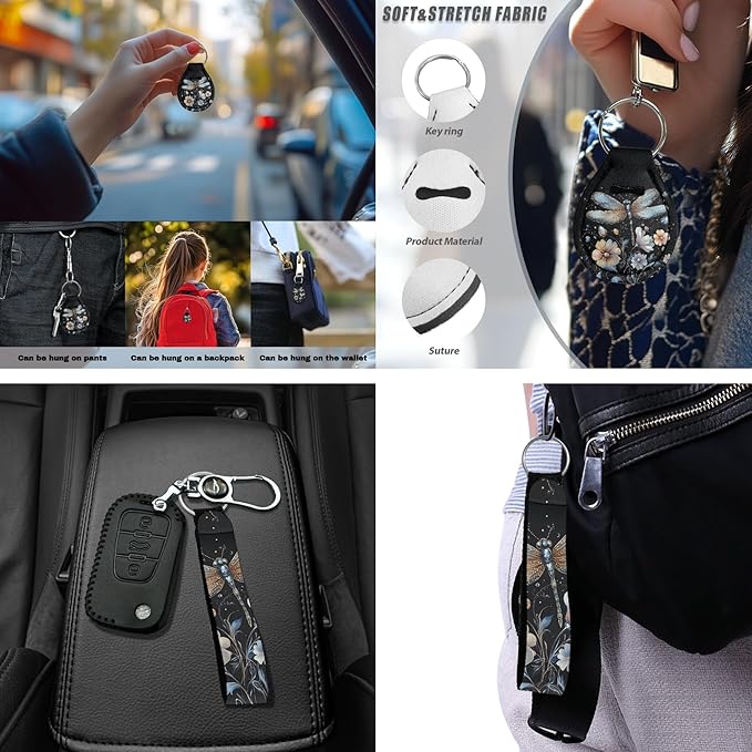 Dragonfly Car Seat Cover Full Set with Auto Steering Wheel Cover Seat Belt Strap Pads Cup Coasters Armrest Pad Floral Keychains Chapstick Holder Universal Fit, 13 PCS