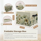 Rustic Floral Storage Box Bins, Sage Green Beige Cottagecore Wildflower Collapsible Storage Basket Organizer for Bedroom Nurs