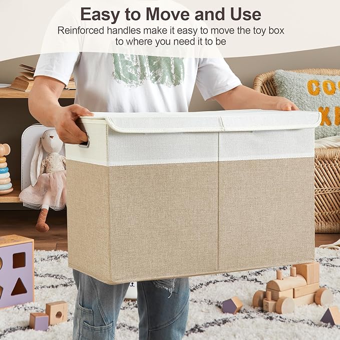 Large Toy Storage Box with Lid, Collapsible Toys Storage Organizer Bins with Dividers and Handles, Storage Chest Bin for Kids