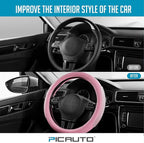 PIC AUTO Steering Wheel Cover, Glitter Gel Particles & Pink Luxury Leather Car Steering Cover, Universal Fit 14.5"-15.5" Anti