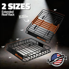 Mockins 50"x36"x4.5" Extendable Rooftop Cargo Carrier & 18 CuFt Orange Waterproof Roof Cargo Bag | 250 Lbs. Capacity Weatherproof SUV & Car Roof Rack Basket with Car Top Carrier Bag & Accessories