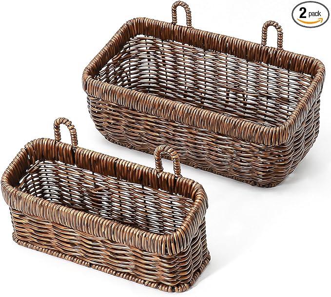 AceList Wall Hanging Basket, Boho Style Hand-Woven Hanging Storage Baskets - Set of 2, Ideal for Boho Room Decor, Kitchen, Ga