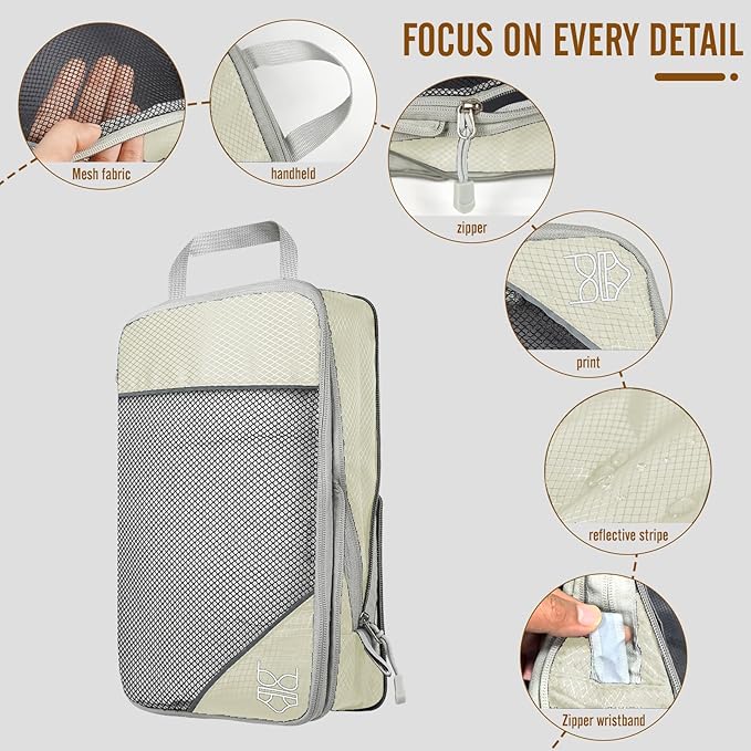 8 Set Compression Packing Cubes for Travel, Expandable Luggage Organizer with Shoe Bag & Laundry Bag - Lightweight Suitcase &