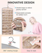 BAGSMART Hanging Jewelry Organizer, Necklace Holder Anti-tangle Earrings Rings Hanger with 20 Jewelry Bags Travel Storage Rol