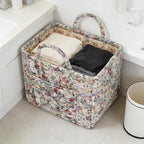Quilted Laundry Basket with Handles - Multi-Purpose Fabric Storage Basket，Boho Fabric Storage Baskets with Handles for Car, H