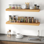 Dreamland 48" Floating Shelves for Wall, 12" Deep Thicker Oak Floating Shelves, Wall-Mounted Shelves for Bedroom, Living Room