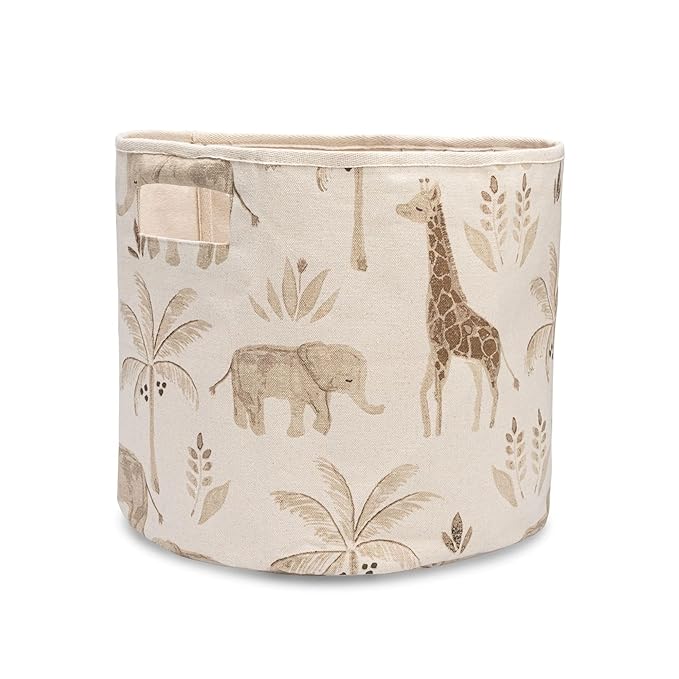 Crane Baby Fabric Round Nursery Storage Basket, Toy Storage, Safari Animal, 13"x12", Toy Basket, Baby Storage Organizer, Toy 