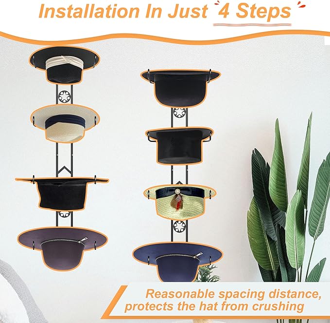 Cowboy Hat Organizer Hangers for Wall, Western Hat Rack Wall Mounted with Decorative Star, Metal Cowboy Hat Holder for Wester