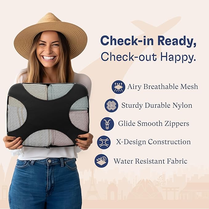 Shacke Packing Cubes for Travel 5 Set - Luggage Organizer Bags for Suitcase - 4 Cubes + Laundry Bag - Water-Resistant Nylon -