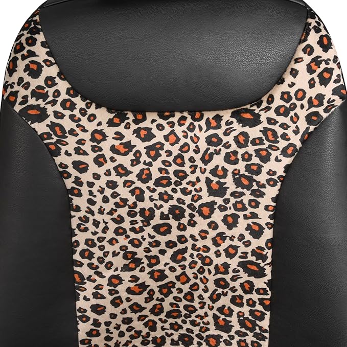 AUTOFAN Universal Fit Front Car Seat Covers (2-Pack) – Premium PU Leather with Leopard Print Design, Airbag Compatible, Easy 