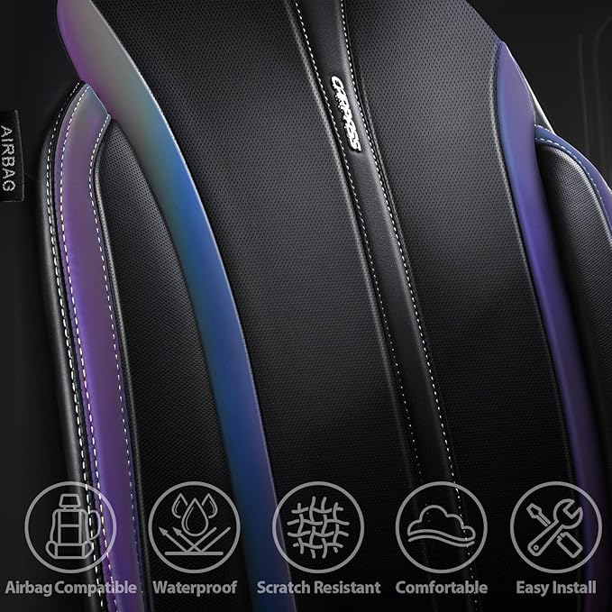 CAR PASS Nappa Leather Seat Covers Front Seats Only, Waterproof Faux Leather car Seat Cover 2 Piece Cushions Protector Univer
