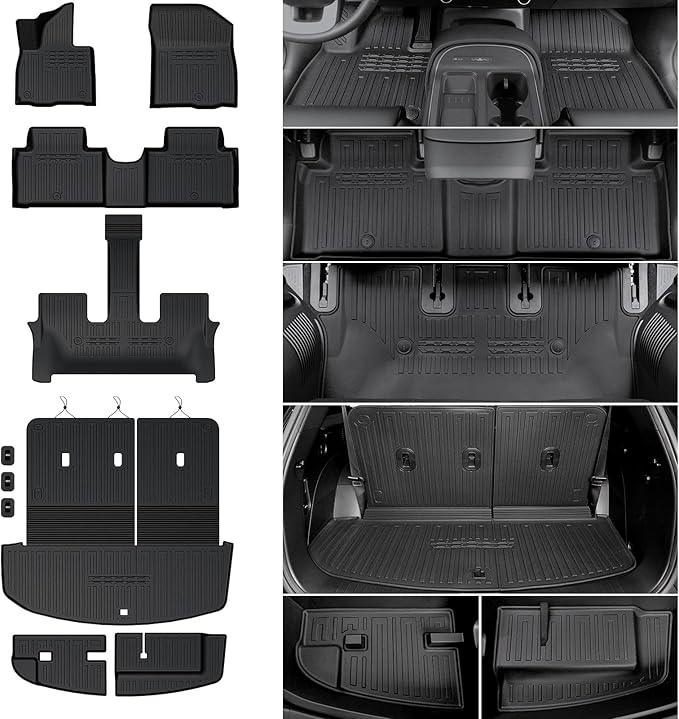 Floor Mats for 2026 Hyundai Palisade 7/8 Seat (Only Gas), All Weather TPE Black Cargo Mat with 3rd Seat Back Cover and Lower Trunk Mat for 2026 Hyundai Palisade Calligraphy Accessories