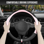 PIC AUTO Steering Wheel Cover, Pink Patterned & Black Leather Patchwork Design, Universal Fit 14.5"–15.5", Anti-Slip, Odor-Fr