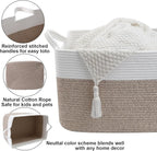 96L Large Blanket Basket,24"x16"x15"Rectangle Storage Bin with Handles,Woven Rope Laundry Basket for Toys, Clothes,Magazines,