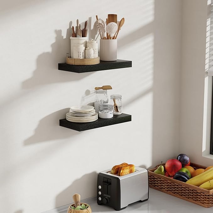 16 Inch Floating Shelves, 8 Inch Deep Floating Shelves for Wall, Hanging Shelf with Invisible Brackets, Deep Shelves for Bath