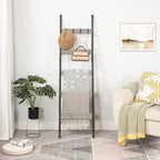 HOOBRO Blanket Ladder, 5-Tier Towel Rack with Hooks, Wall-Leaning Blanket Rack, Decorative Display Ladder Shelf, Scarves, Ind